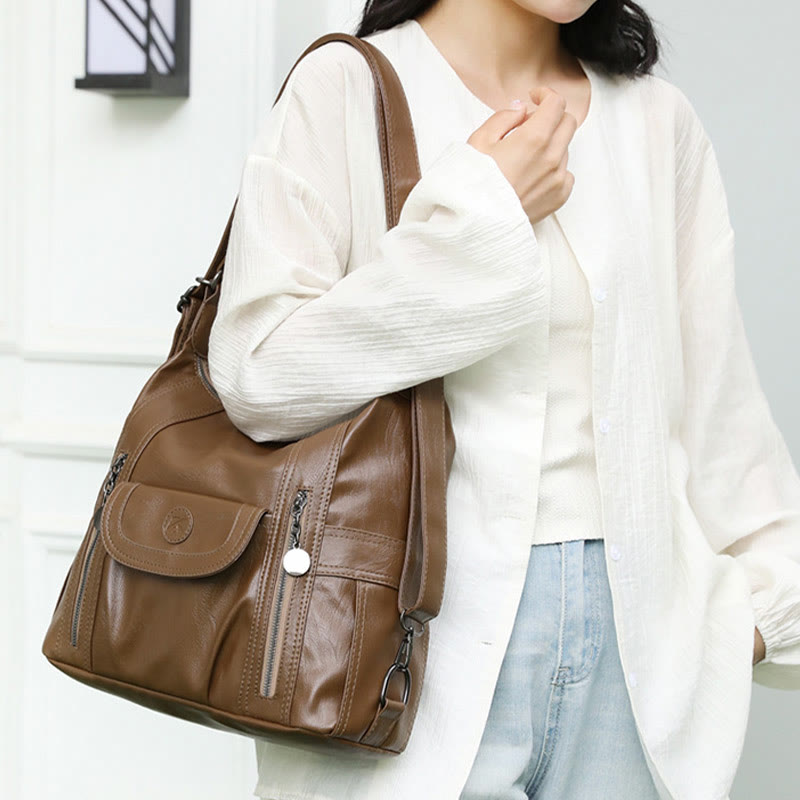 Multi-Pocket Vegan Leder Tote Umwandelbarer Rucksack Reise Freizeit Handtaschen