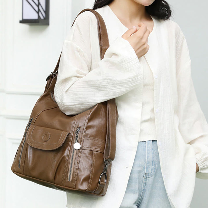 Multi-Pocket Vegan Leder Tote Umwandelbarer Rucksack Reise Freizeit Handtaschen