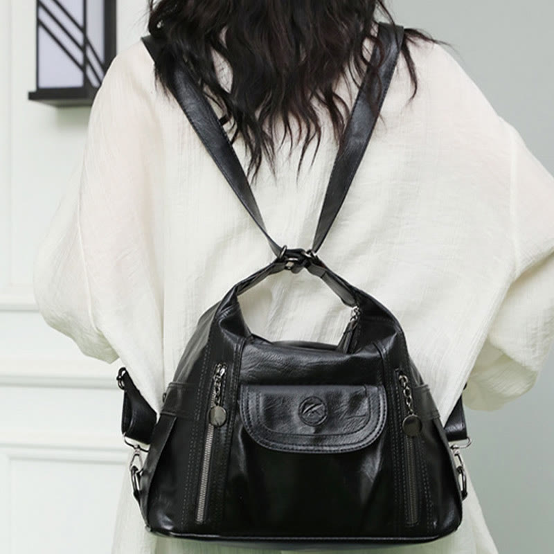 Multi-Pocket Vegan Leder Tote Umwandelbarer Rucksack Reise Freizeit Handtaschen