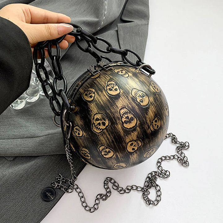 Halloween Party Bag Kunstleder Runde Schädel Bedruckte Handtasche