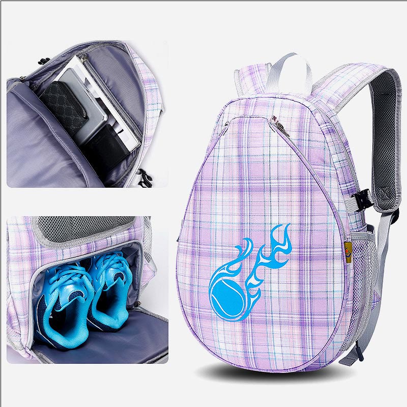 Tennisschläger-Rucksack mit Karomuster und Schuhfach