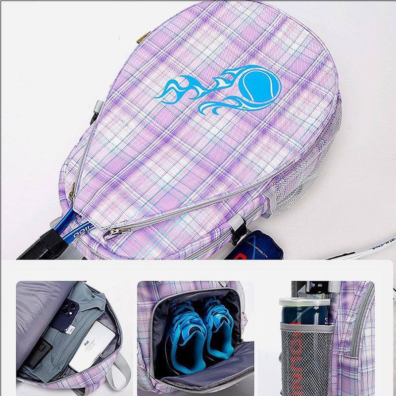 Tennisschläger-Rucksack mit Karomuster und Schuhfach