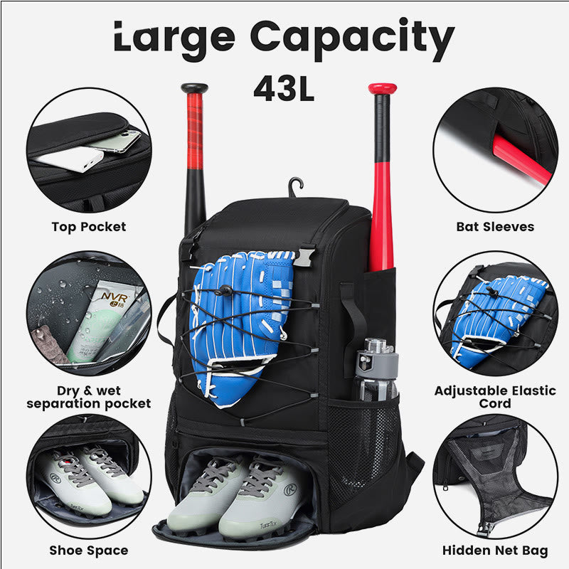 Baseball-Rucksack, Ausrüstungstasche, Softball-Schlägertasche mit Schuhfach
