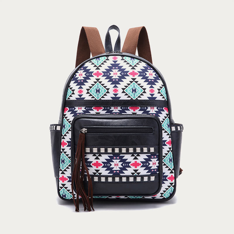 Kleiner Rucksack aus veganem Leder für Damen, Boho-Rucksack mit Quaste, Reise-Tagesrucksack