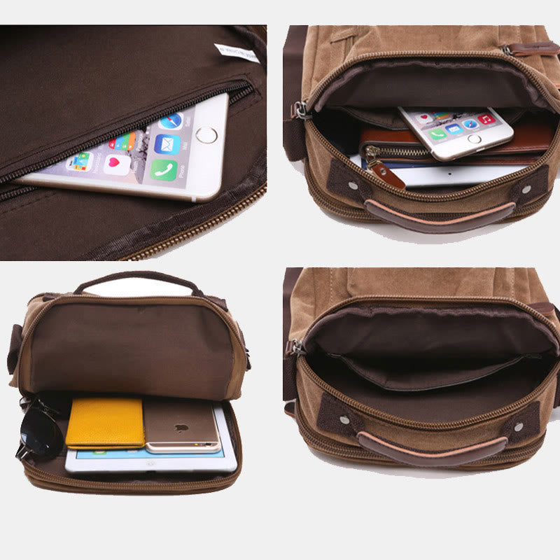Kleine, robuste Umhängetasche aus Canvas für Männer, mehrere Taschen, wasserdichte Geldbörse