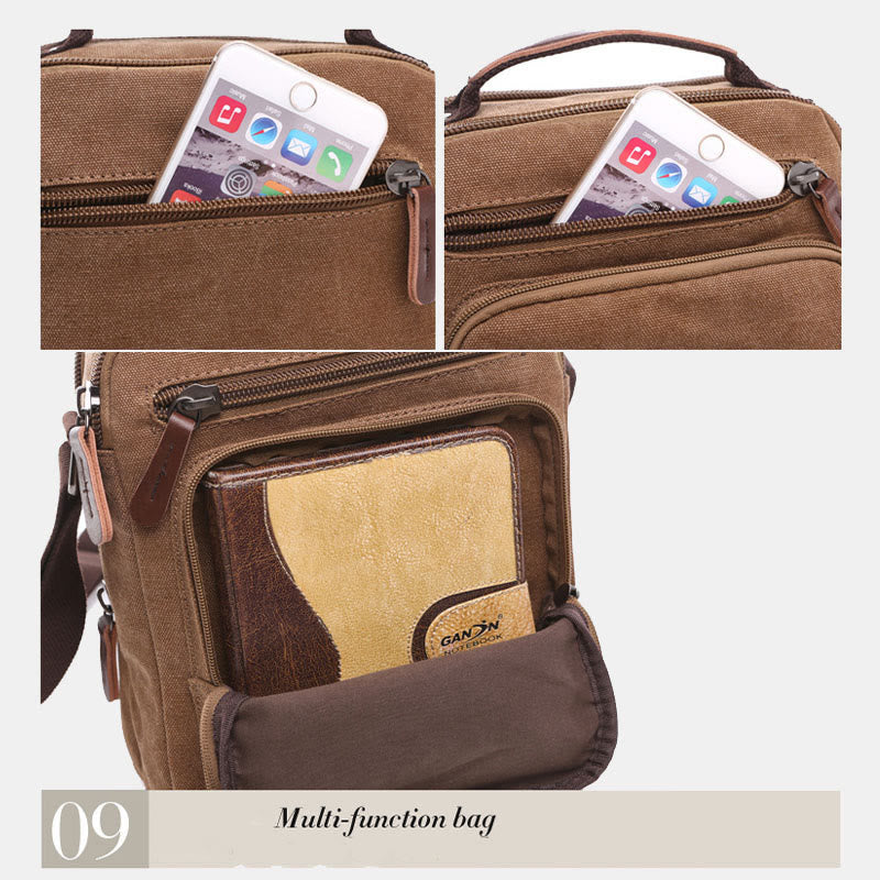 Kleine, robuste Umhängetasche aus Canvas für Männer, mehrere Taschen, wasserdichte Geldbörse