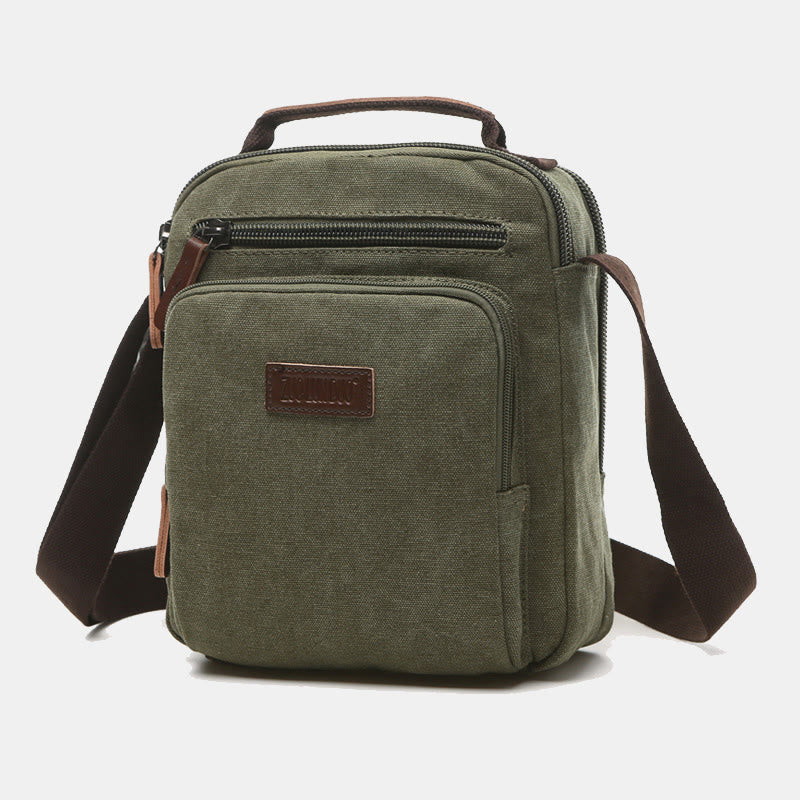 Kleine, robuste Umhängetasche aus Canvas für Männer, mehrere Taschen, wasserdichte Geldbörse