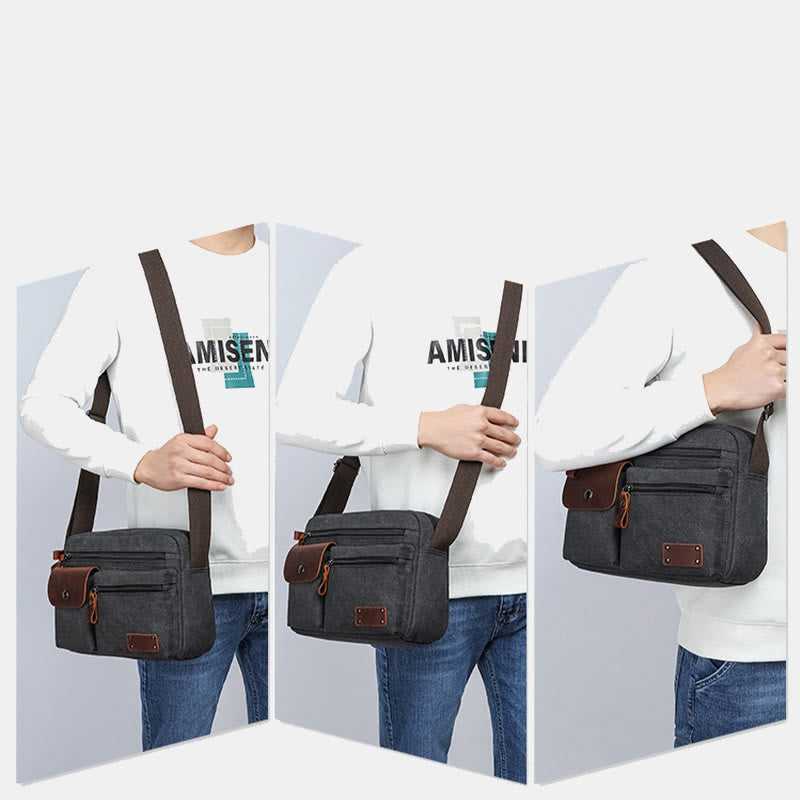 Umhängetasche aus Canvas mit mehreren Taschen für Herren