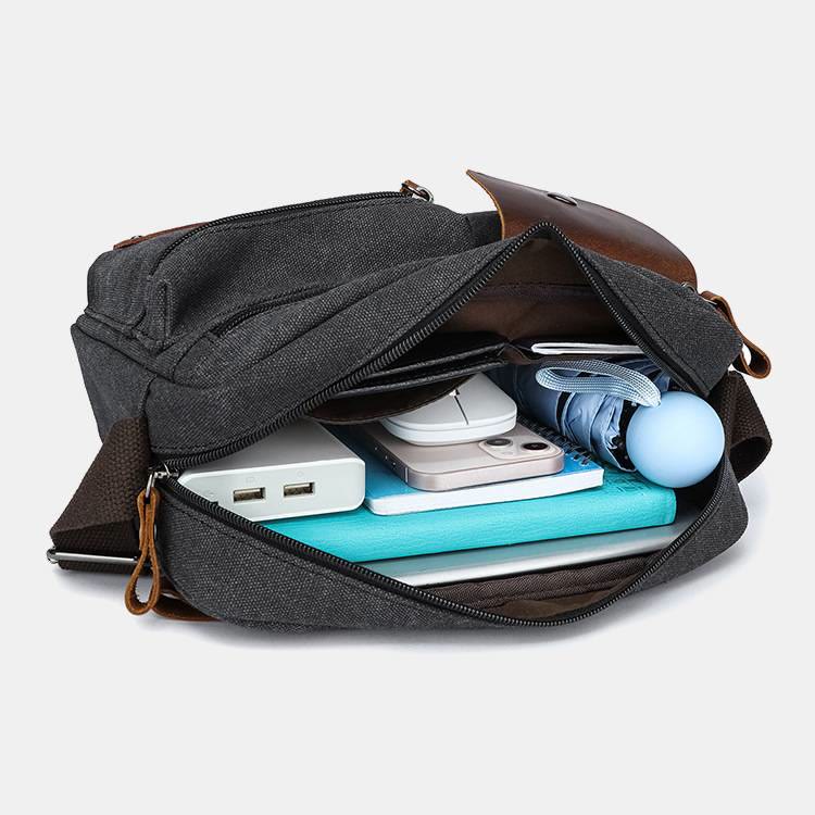 Umhängetasche aus Canvas mit mehreren Taschen für Herren