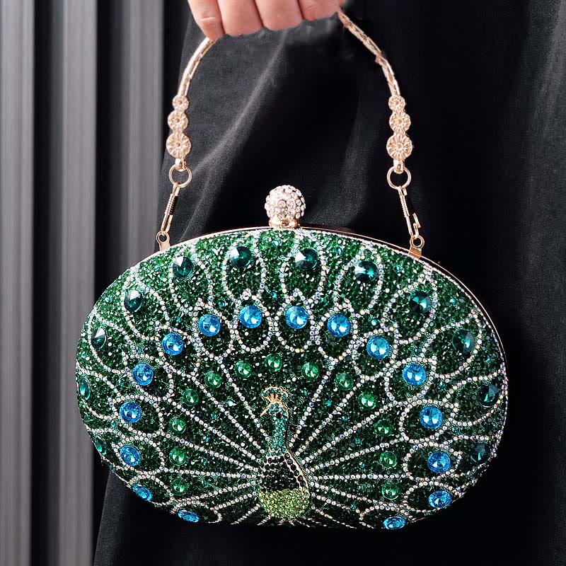 Luxus Pfau Strass Kupplung Geldbörsen Abend Tasche Hochzeit Formale Handtasche
