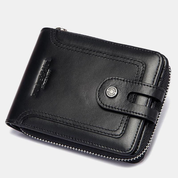Dreifach gefaltete Geldbörse aus echtem Leder mit RFID-Blockierung und Rundum-Reißverschluss