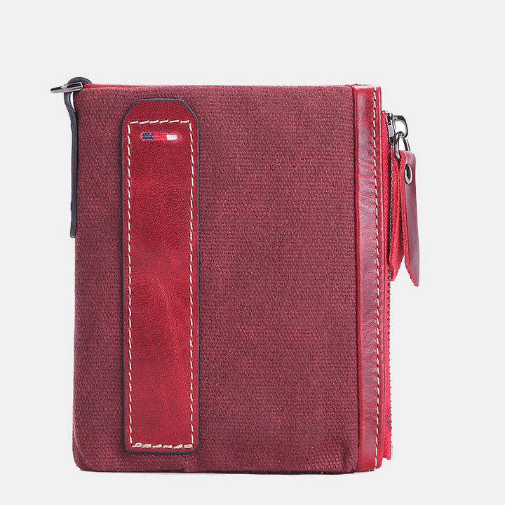 Geldbörse im Retro-Look aus echtem Canvas-Leder mit RFID-Blockierung und doppeltem Reißverschlussfach