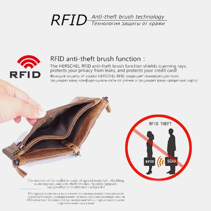 Geldbörse im Retro-Look aus echtem Canvas-Leder mit RFID-Blockierung und doppeltem Reißverschlussfach