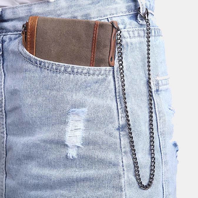 Geldbörse im Retro-Look aus echtem Canvas-Leder mit RFID-Blockierung und doppeltem Reißverschlussfach