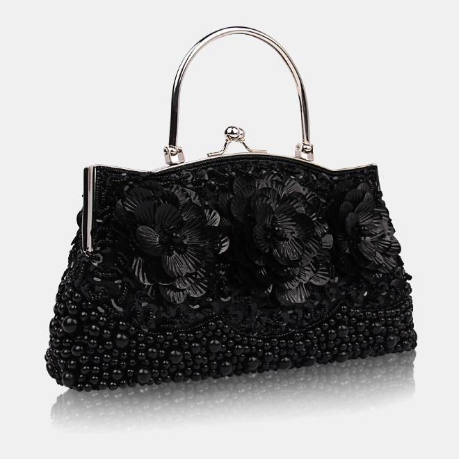 Abendtasche mit Perlen und Pailletten sowie Blumen