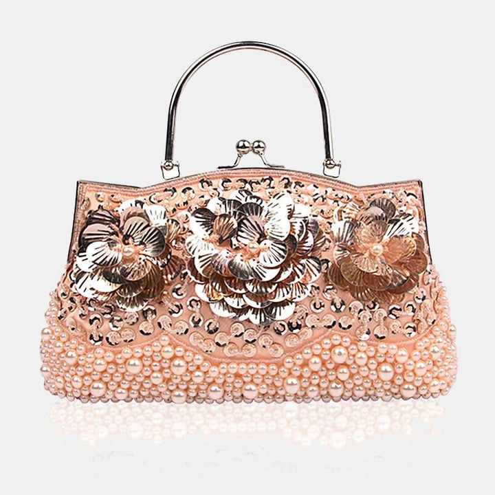 Abendtasche mit Perlen und Pailletten sowie Blumen