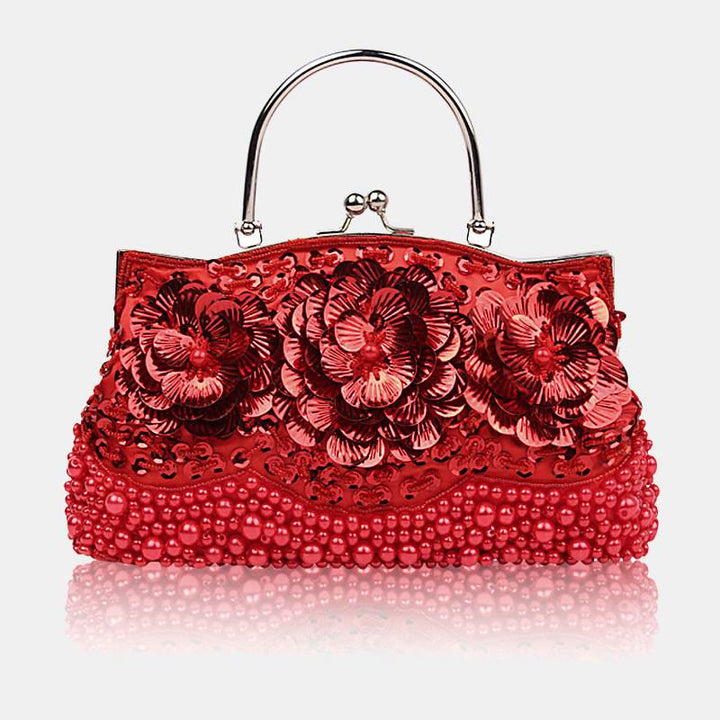 Abendtasche mit Perlen und Pailletten sowie Blumen