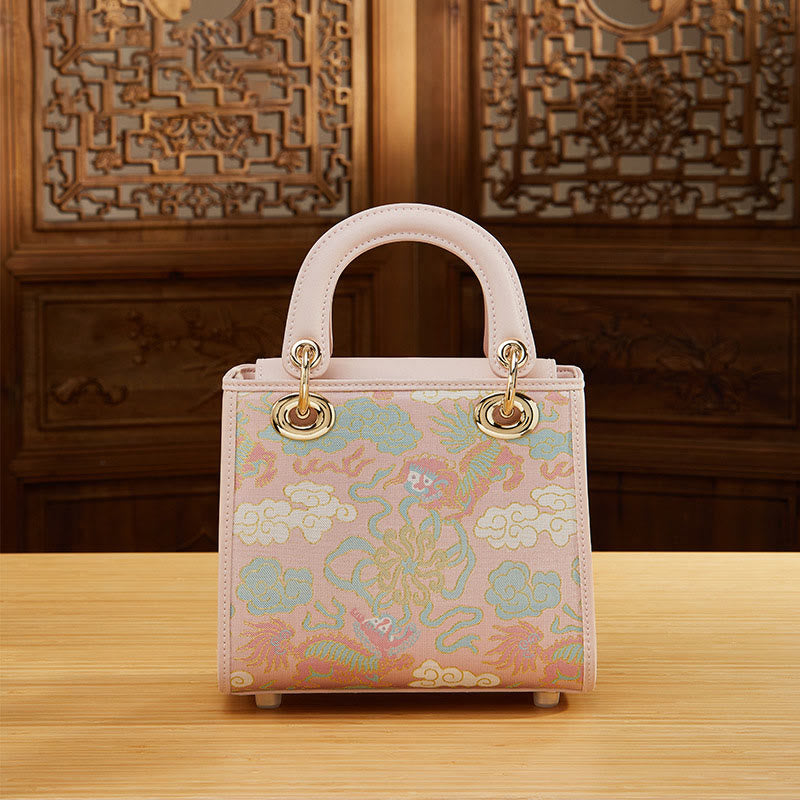 Echtes Leder Song Brokat Stickerei Maulbeerseide Quadratische Handtasche