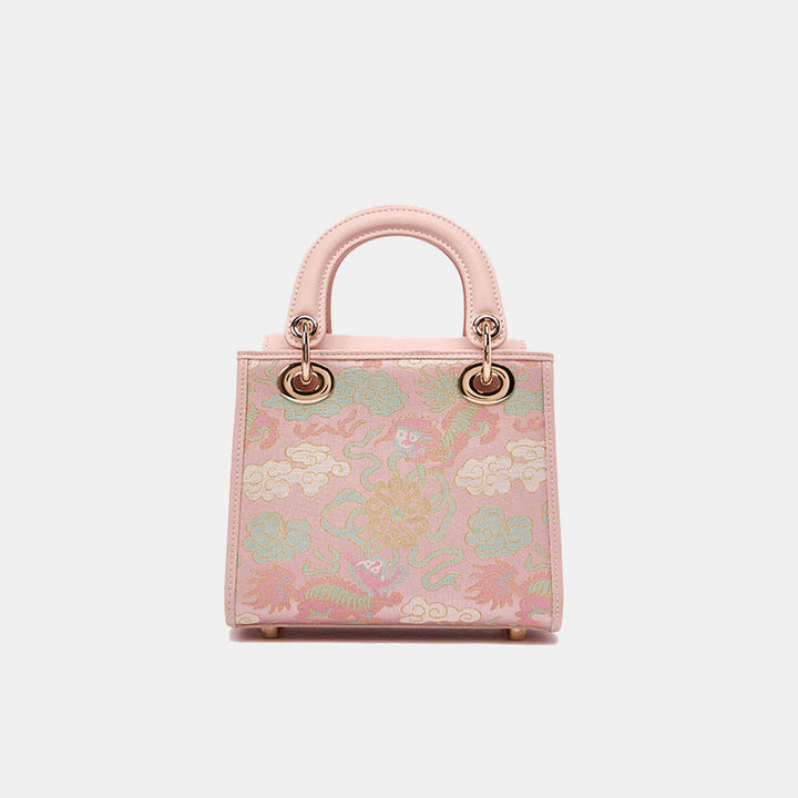 Echtes Leder Song Brokat Stickerei Maulbeerseide Quadratische Handtasche