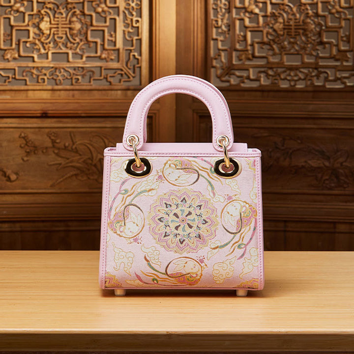 Echtes Leder Song Brokat Stickerei Maulbeerseide Quadratische Handtasche