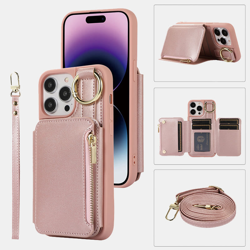 RFID-blockierende Handyhülle aus Kunstleder, Brieftasche für iPhone 13/14/15/16
