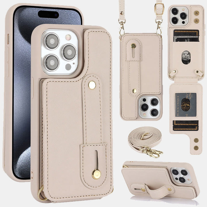 Handyhülle aus Kunstleder für iPhone mit Umhängegurt