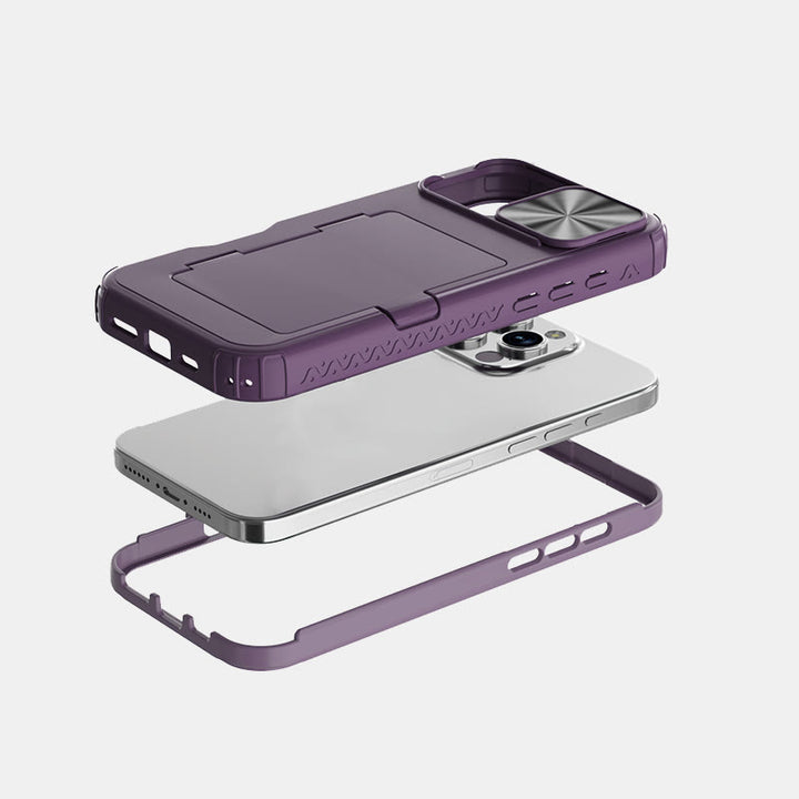 Handy-Wallet-Hülle für iPhone 16 mit integriertem Kartenhalter und verschiebbarem Kameraschutz