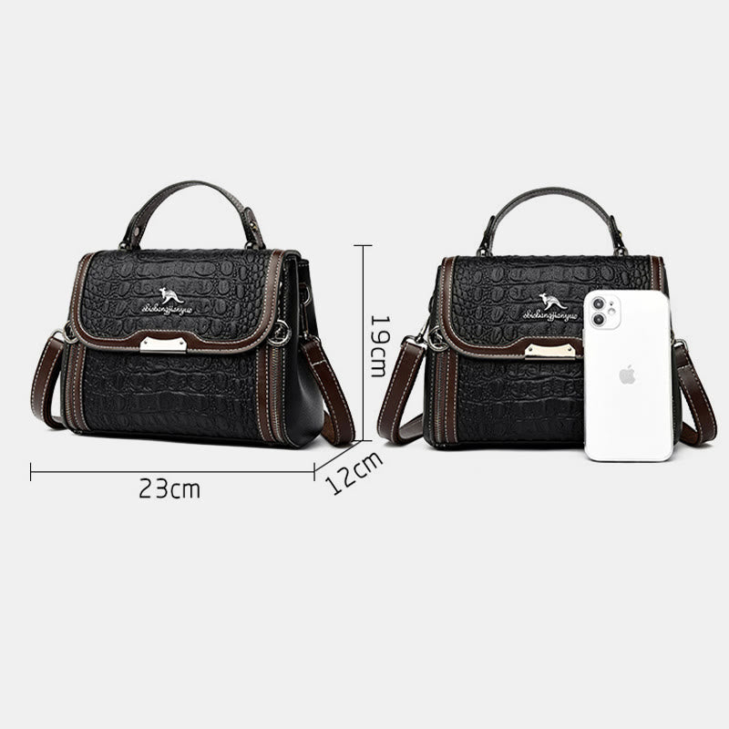 Handtasche mit Krokodil-Print für Damen, geräumige Umhängetasche aus PU-Leder
