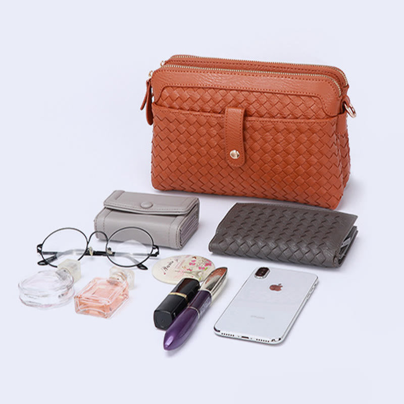 Multifunktionale Unterarmhandtasche für Damen aus gewebtem Leder
