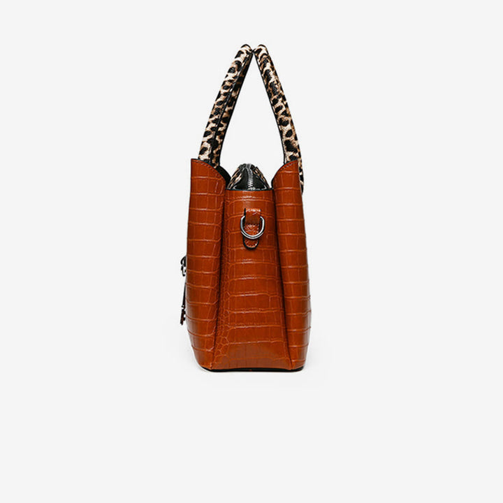 Tragetasche aus Krokodil-Leoparden-Leder für Damen, 3-teiliges Taschenset