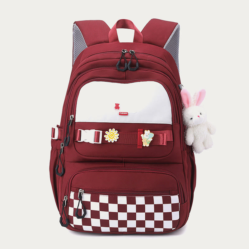 Rucksack für Damen, kariertes Muster, helle Farbe, einfache Schultasche