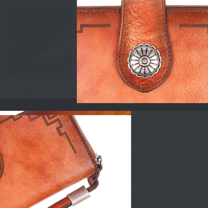 Clutch aus echtem Leder mit Reißverschluss, lange Handy-Geldbörse mit abnehmbarem Armband