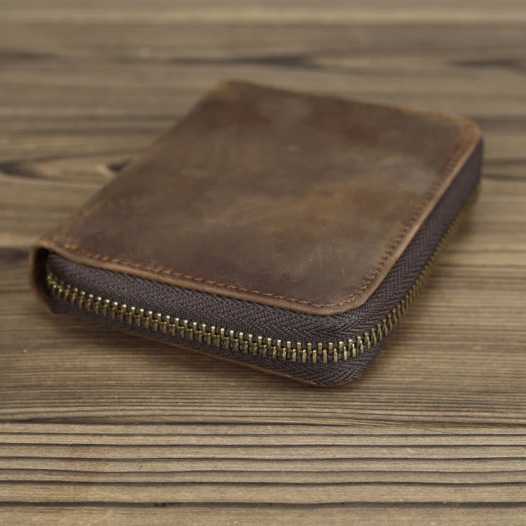 Retro Leder Geldbörse Multifunktionale Kleine Geldbörse mit Reißverschluss für Herren