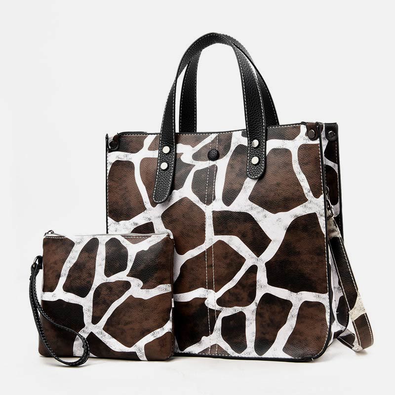 Tragetasche mit Leopardenmuster, Set aus Leder, Handtasche für Damen