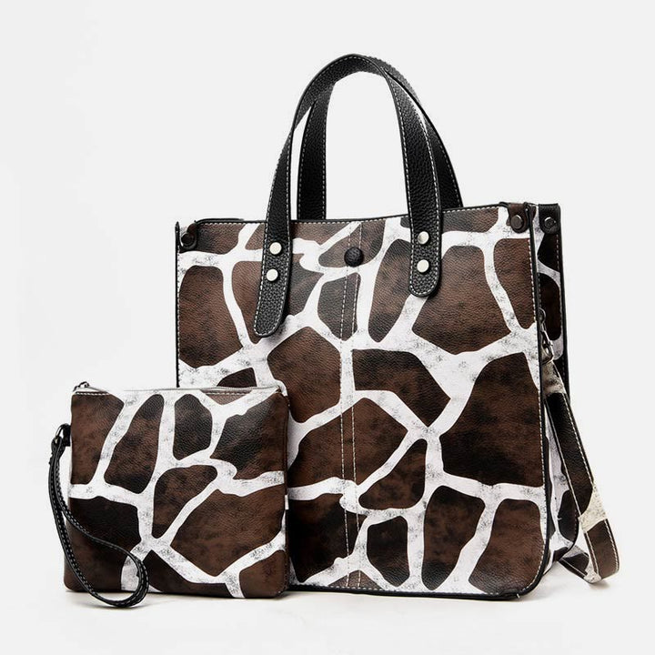 Tragetasche mit Leopardenmuster, Set aus Leder, Handtasche für Damen