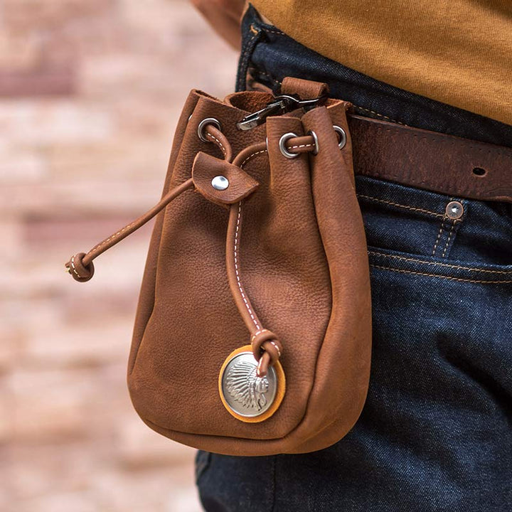 Retro Unisex Hüfttasche Kleine Kordelzug Leder Gürteltasche