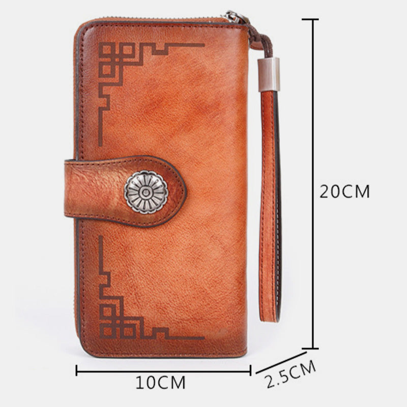 Clutch aus echtem Leder mit Reißverschluss, lange Handy-Geldbörse mit abnehmbarem Armband