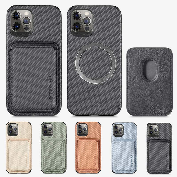 Magnetische Telefon-Geldbörse für iPhone-Telefonhülle mit Faserstruktur und magnetischem Kartenhalter