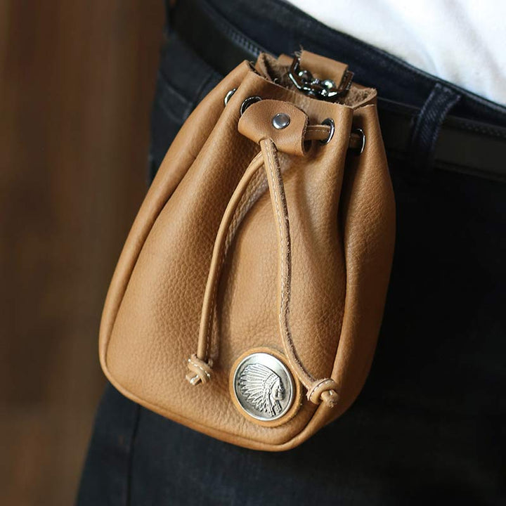Retro Unisex Hüfttasche Kleine Kordelzug Leder Gürteltasche