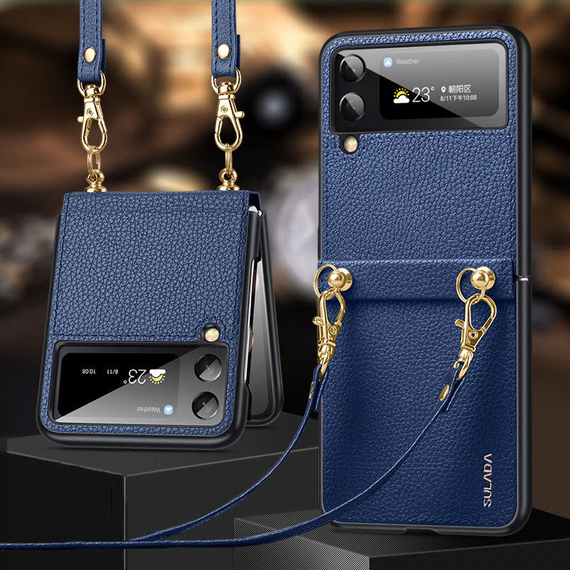 Crossbody Handyhülle Samsung Z Flip 4 Klappdisplay Leder Schutzhülle