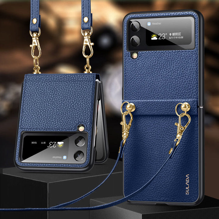 Crossbody Handyhülle Samsung Z Flip 4 Klappdisplay Leder Schutzhülle