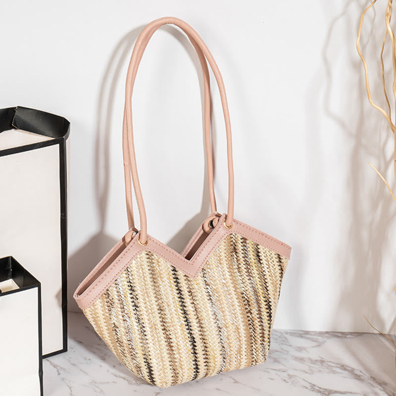 Handtasche für Damen, Einkaufskorb, leichte, unregelmäßige Stroh-Umhängetasche