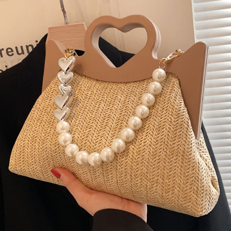 Handtasche für Damen, große Kapazität, Umhängetasche mit Perlenkette