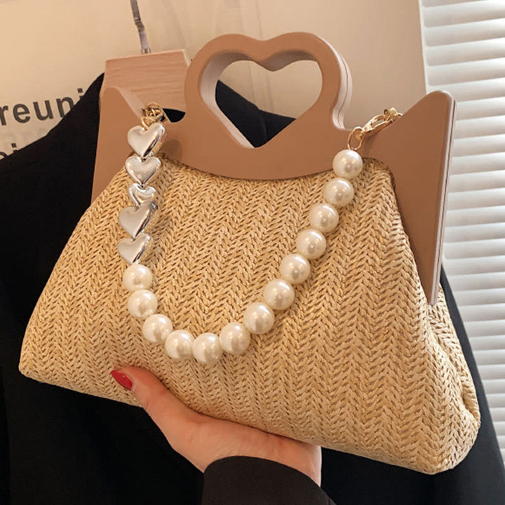 Handtasche für Damen, große Kapazität, Umhängetasche mit Perlenkette