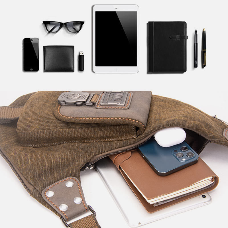 Multifunktionale Canvas-Brusttasche für Herren, Freizeit-Umhängetasche