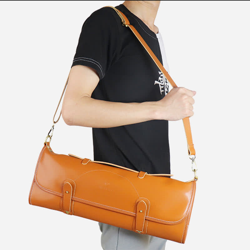Rolltasche für Kochmesser aus echtem Leder für bis zu 10 Messer mit Schultergurt