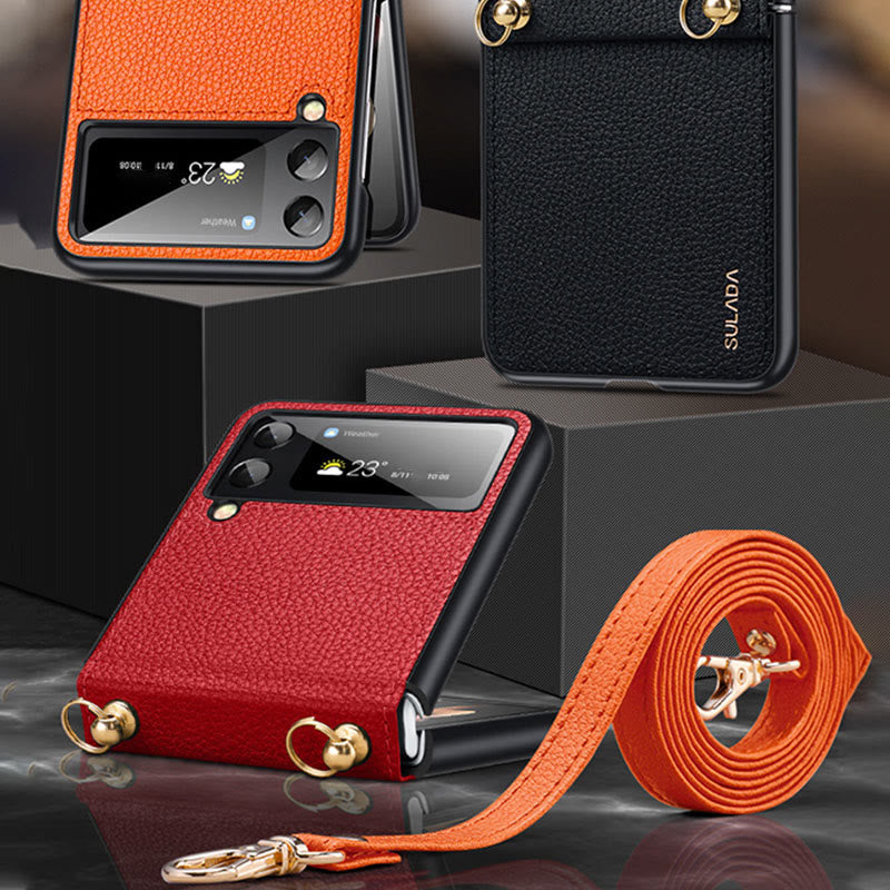 Crossbody Handyhülle Samsung Z Flip 4 Klappdisplay Leder Schutzhülle