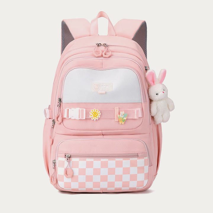 Rucksack für Damen, kariertes Muster, helle Farbe, einfache Schultasche