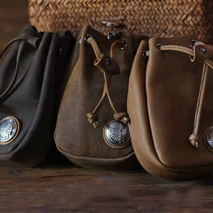 Retro Unisex Hüfttasche Kleine Kordelzug Leder Gürteltasche