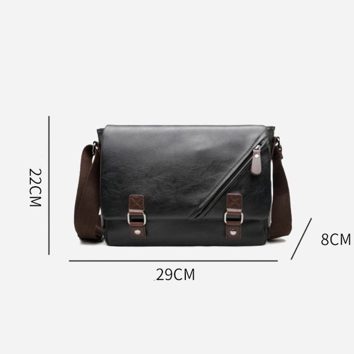 Messenger Bag für Herren, wasserdichte Schultertasche aus PU mit aufgesetzter Klappe